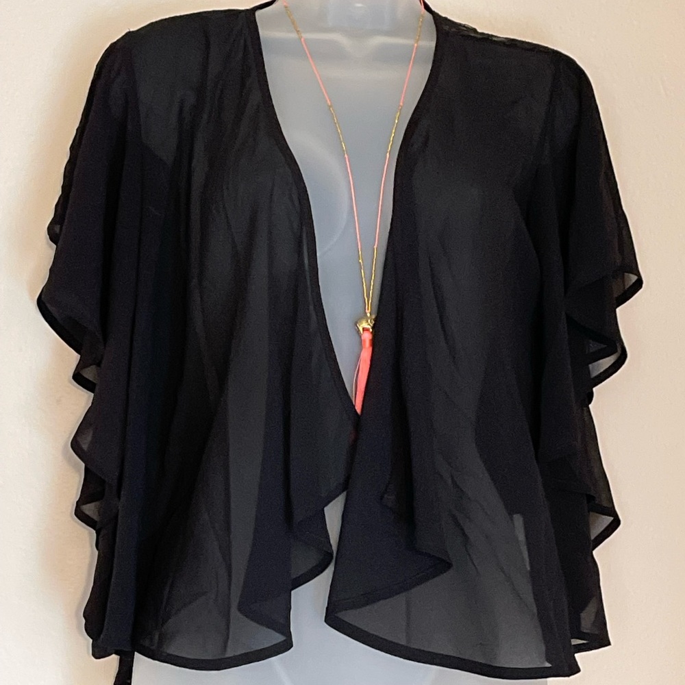 Goth Black Sheer Open Front Cardigan Lace M